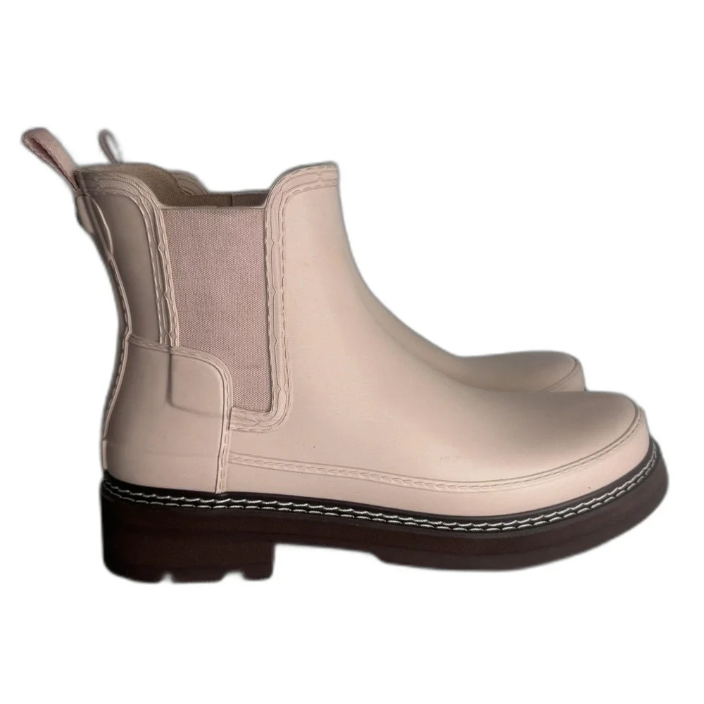 Hunter Blush Chelsea Rain Boots with Dark Brown Sole